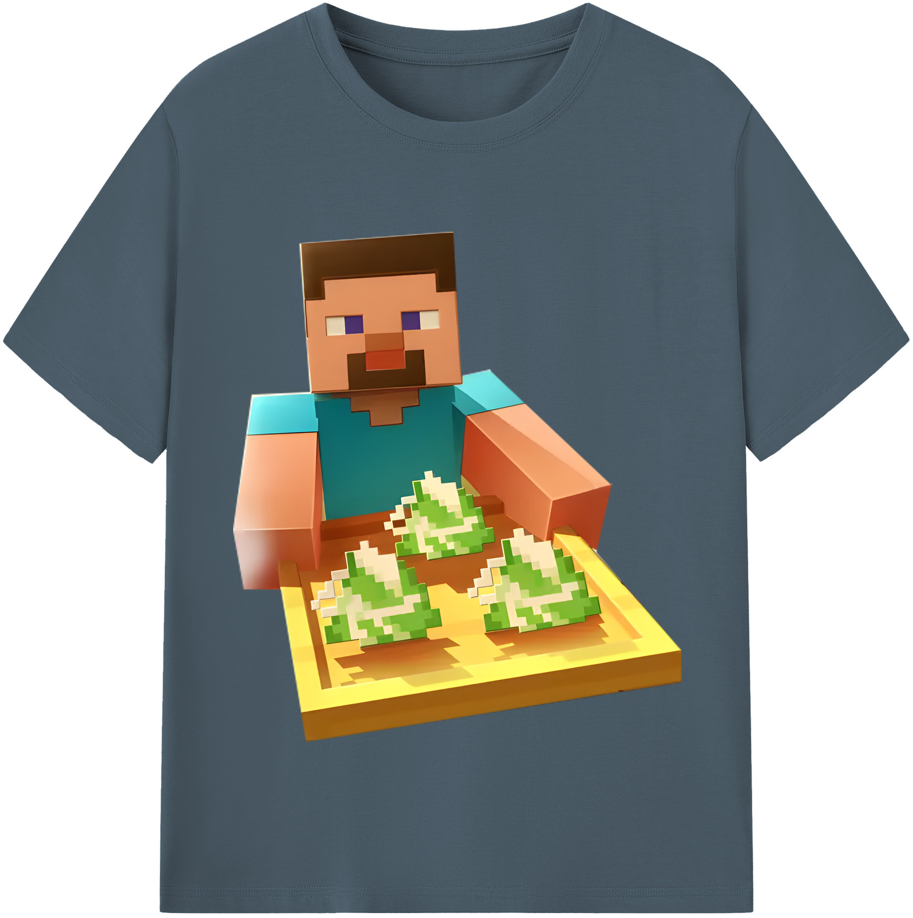 （画像用） マインクラフト ブロックの世界 Minecraft MC Block world 綿100％半袖Tシャツ（フロントプリント）